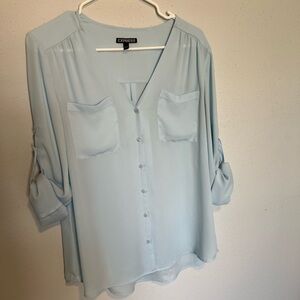 Express Baby Blue 3/4 Sleeve Button Down Blouse, size L